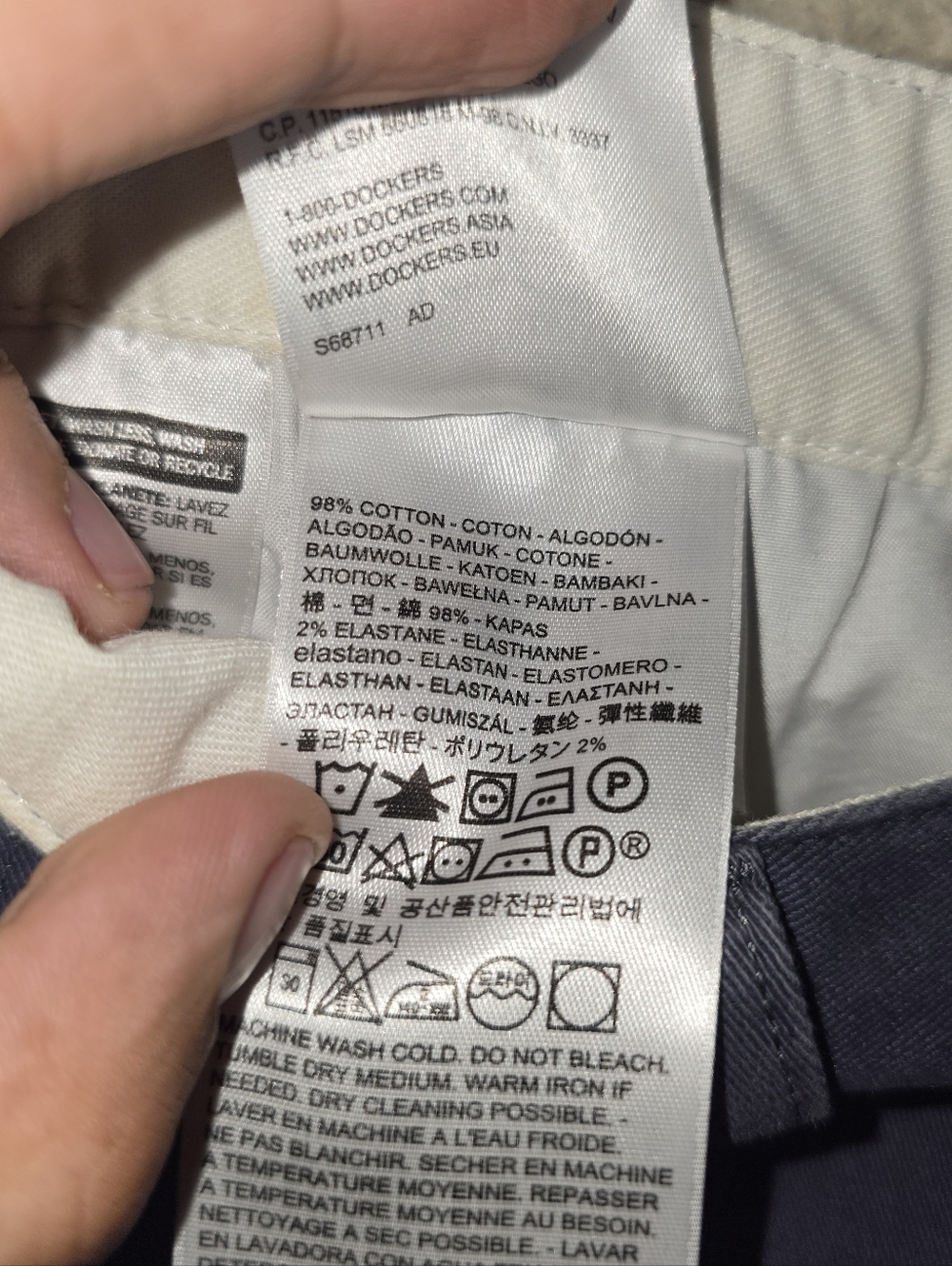 Dockers Khaki Deim Logo Faded Navy Blue Casual Cotton Chino Shorts Size W29 - Picture 5 of 7